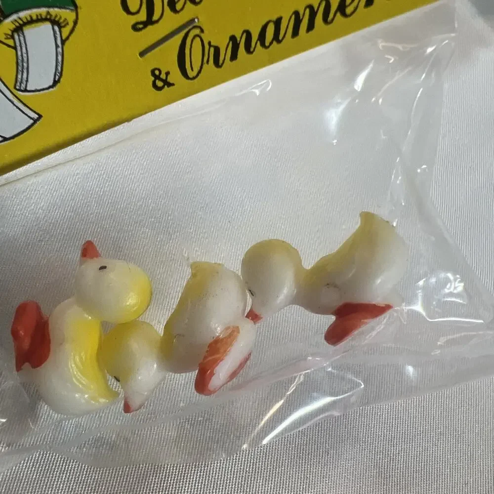 Vintage Hand Painted Duck Miniatures Set of 6 Plastic Yellow Ducklings Mini Tiny